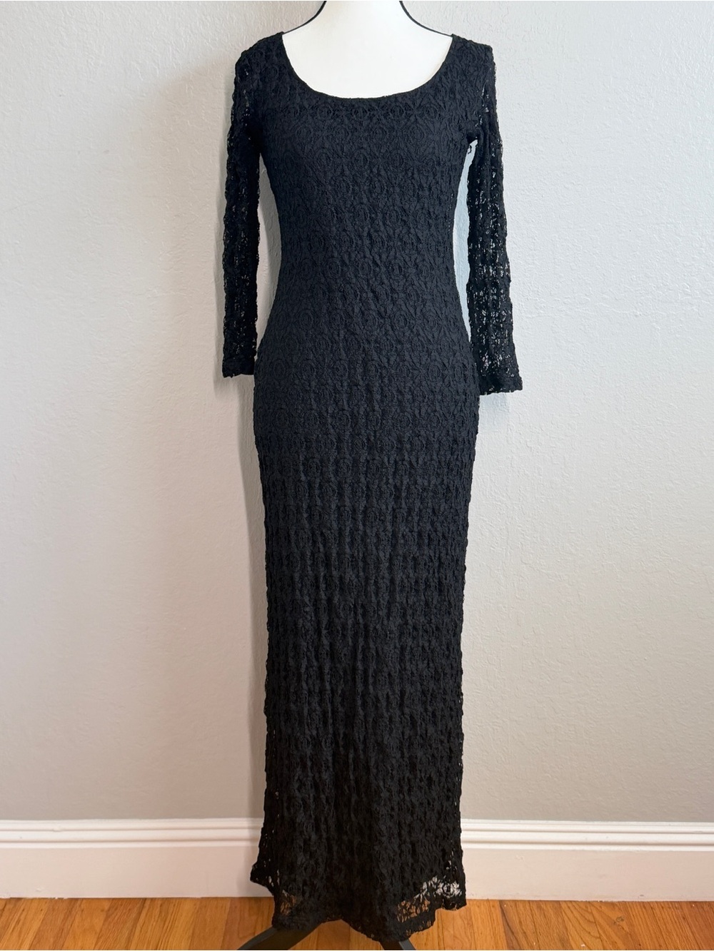 Anne Fontaine Paris Black Lace Maxi Dress Size 2 French Designer Y2K Whimsigoth
